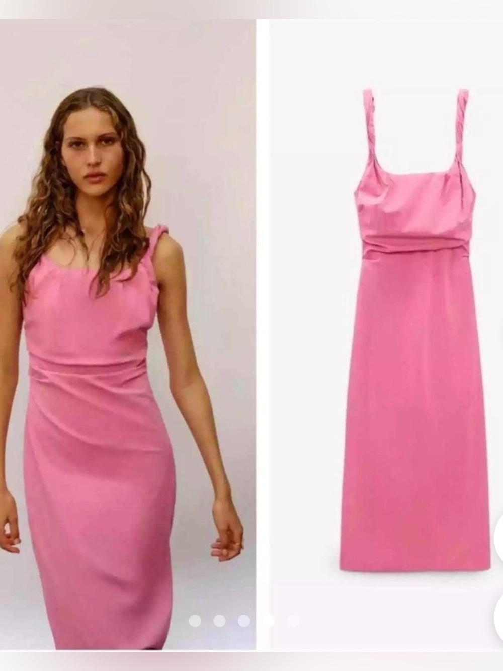 Zara Hot Pink Twisted-Strap Midi Dress